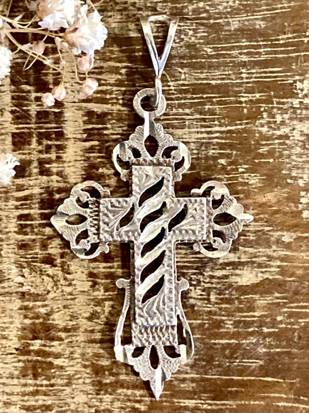 Sterling Silver Filigree Cross Pendant 2 1/8”